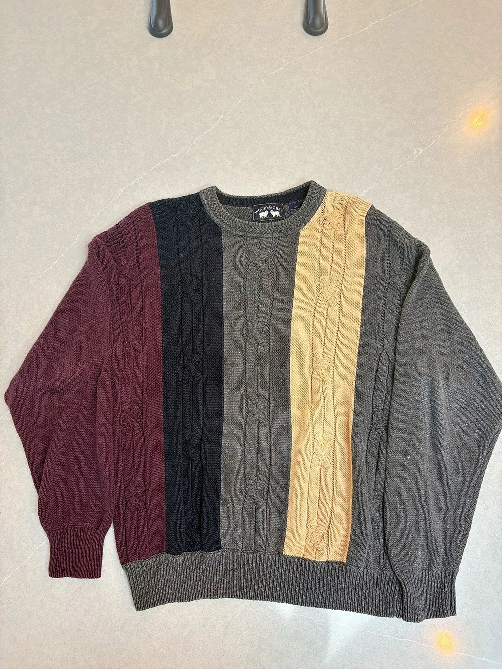 Vintage Eclectic Grandpa Cozy Color Block Cable Knot Fall Sweater